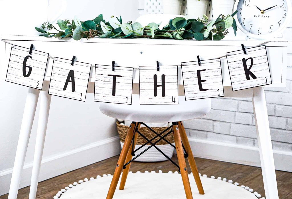 Farmhouse classroom scrabble letter gather sign