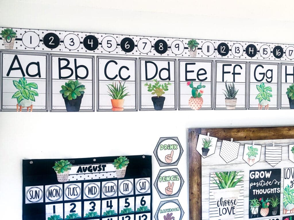 Keep your plant themed classroom cohesive with this adorable alphabet and number line!