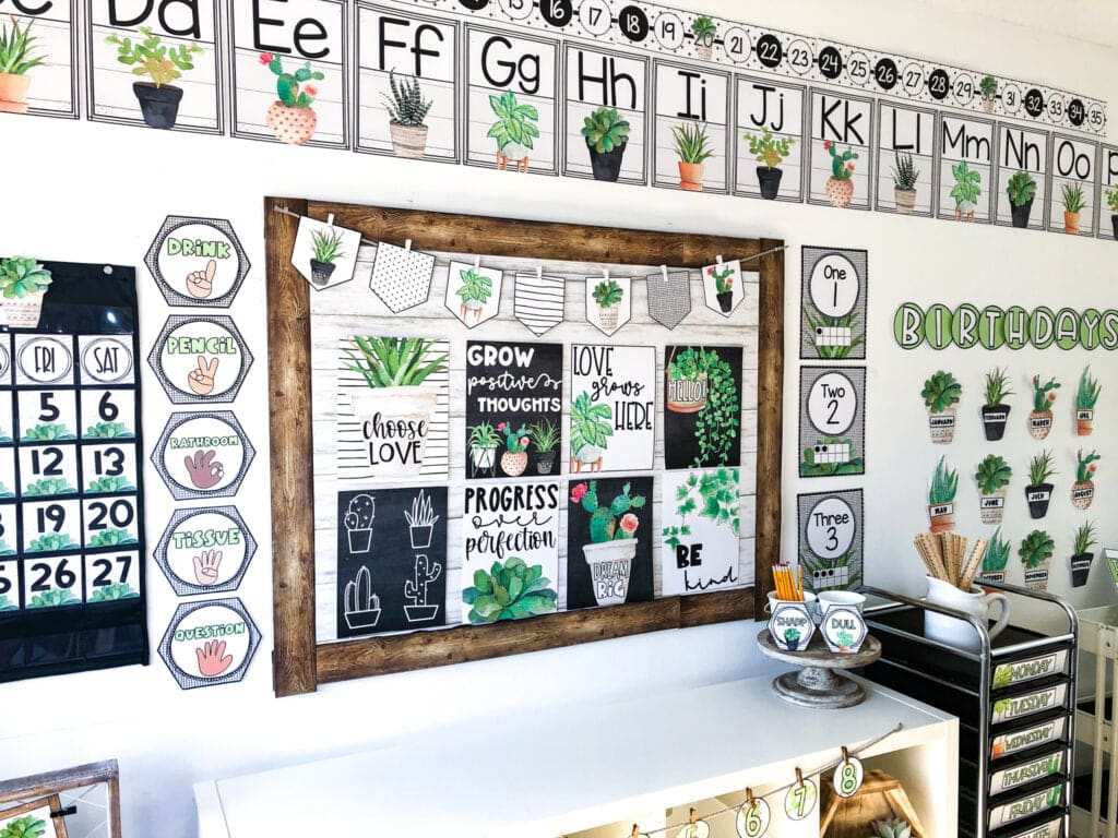 My beautiful plant themed classroom decor bundle is the perfect way to root for your students and watch them blossom and grow into beautiful little learners! This bundle is full of green, succulents, and calming nature tones!