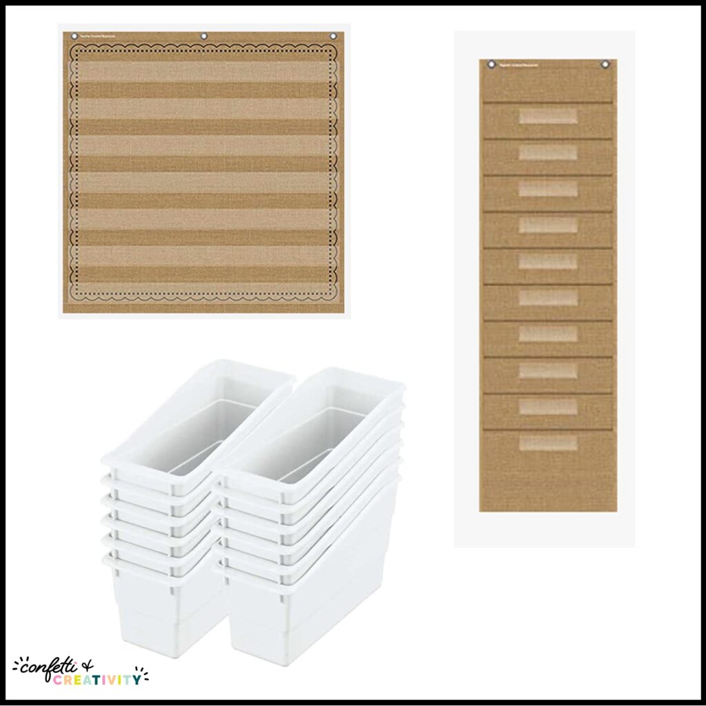 Retro Classroom Storage Options - whites and burlap