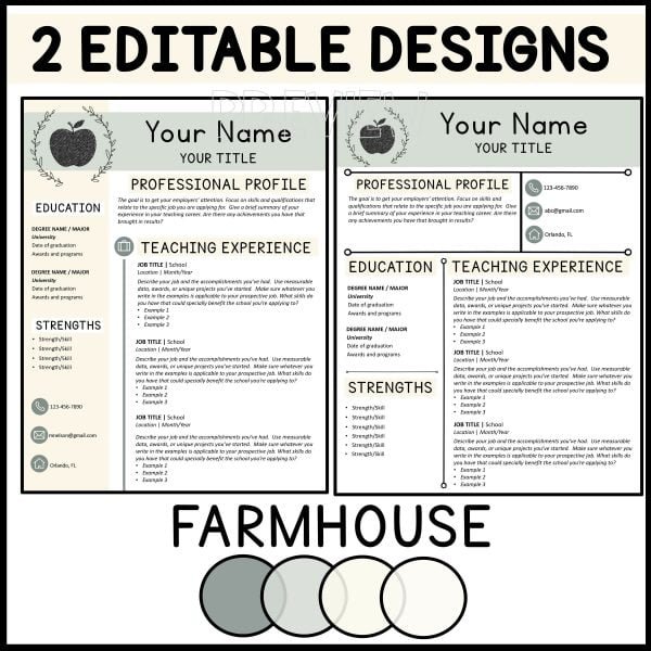 Farmhouse Editable Teacher Resume Templates