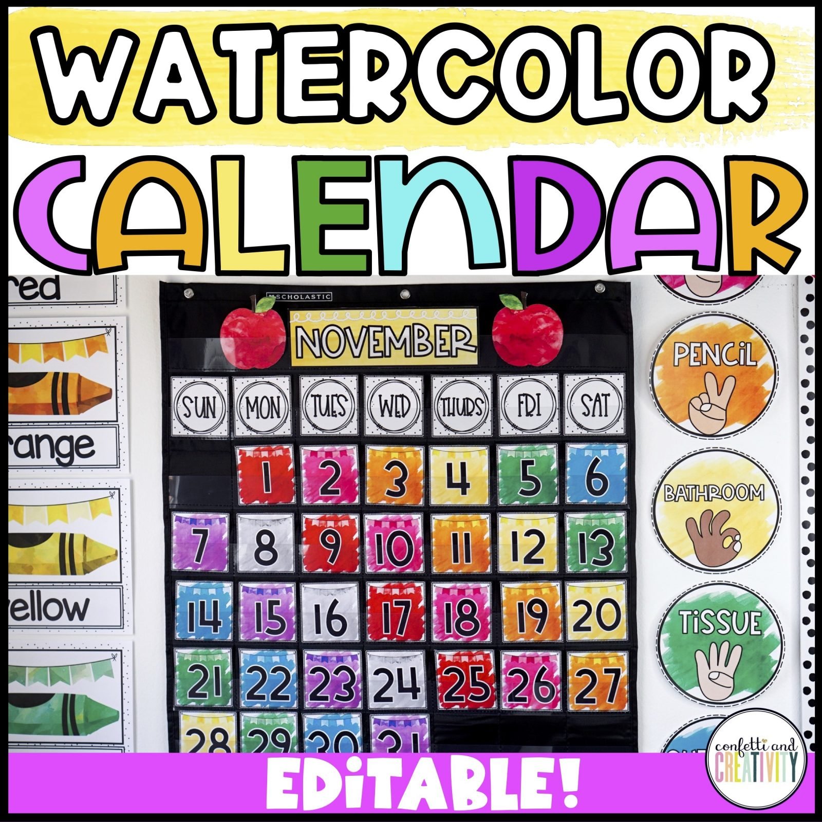 Watercolor Calendar Pack Confetti & Creativity