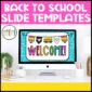 Shows the first slide of the Back to School Google Slides for a teacher to use in their classroom. These are perfect for both Google Slides and Powerpoint, and give a teacher the ability to create any type of slide they need for their lessons