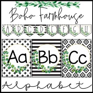Shows example alphabet posters and alphabet banners snipped onto a single page