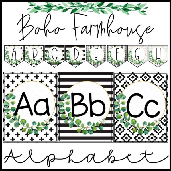 Shows example alphabet posters and alphabet banners snipped onto a single page
