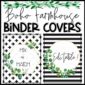 Shows two example binder covers with the text "editable" on it. The binder covers have a tribal pattern on theme, perfect for a boho farmhouse classroom