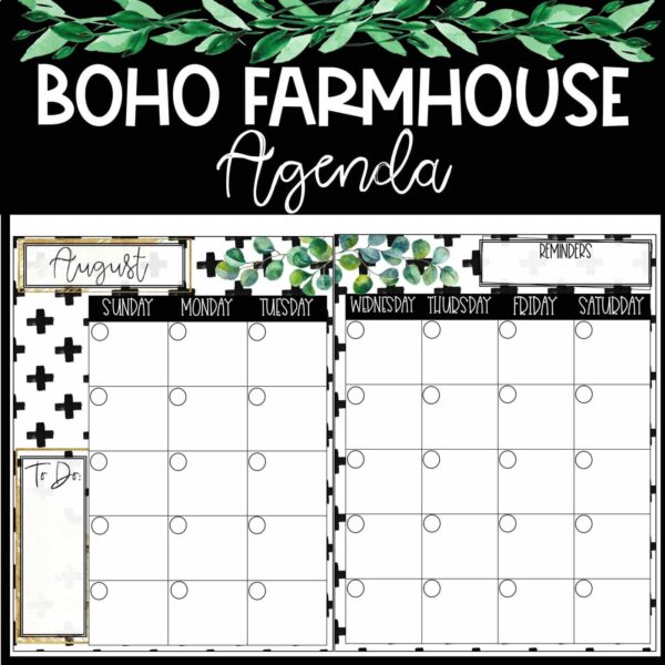 Shows the cover photo for the Boho Farmhouse Teacher Agenda. Helpful to keep a teacher organized or to make lesson plans
