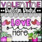 Shows the Valentine's Day Bulletin Board for the classroom with the phrase "Love Grows Here"