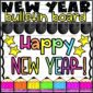 Shows the New Year's Bulletin Board for the classroom with the phrase "Happy New Year"