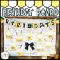 Shows an example of the lemon themed birthday banner on a bulletin board. Includes a lemon themed banner at the top of a bulletin board, along with cupcakes and student names on the board.