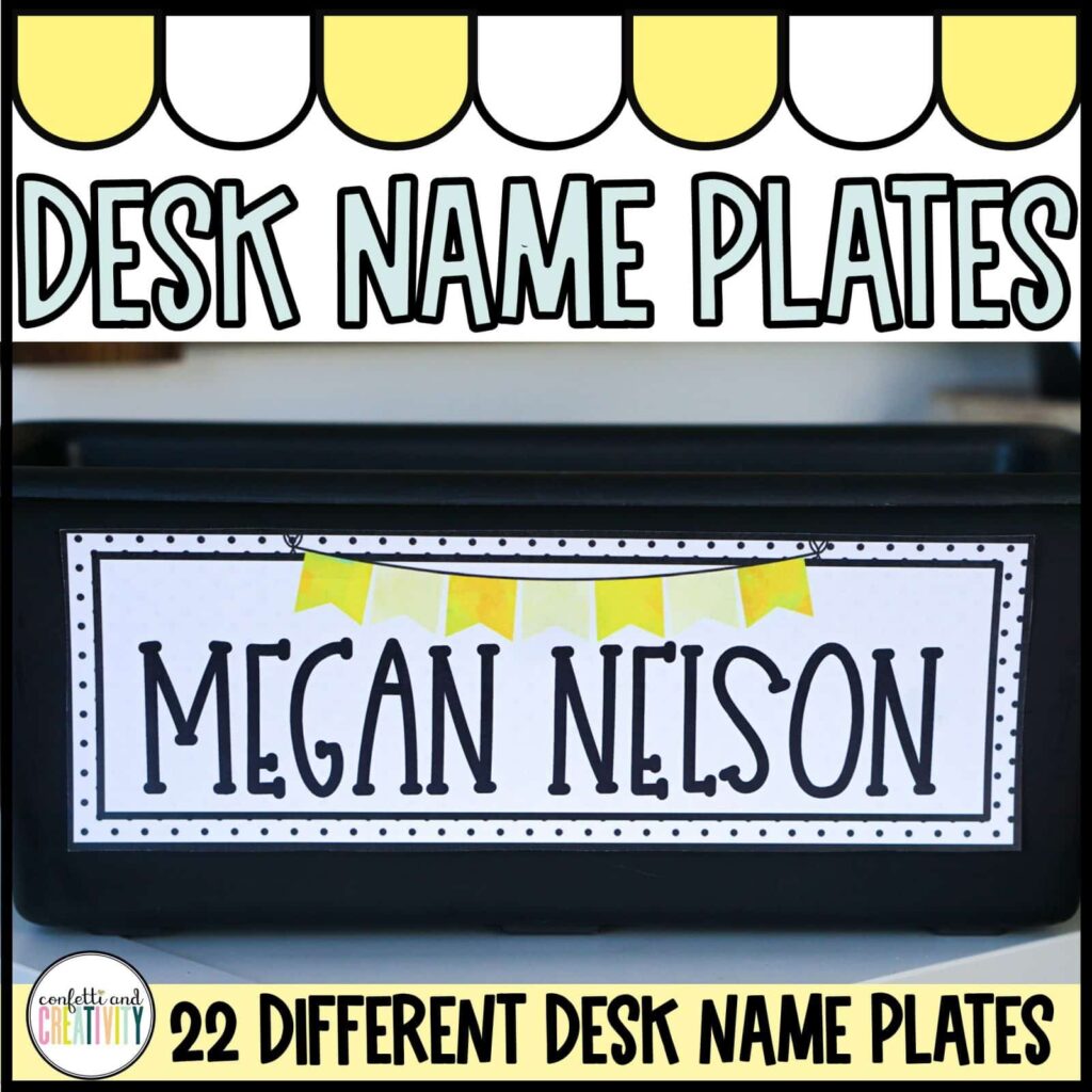 Shows an example of the lemon desk name plates with the name "Megan Nelson" on it