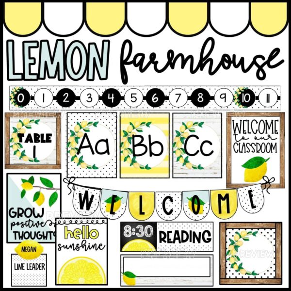 Lemon Farmhouse Classroom Theme - Cover Photo Shows the old cover photo for the lemon farmhouse classroom theme decor bundle