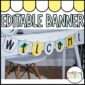 Shows the lemon welcome banner set up in a real classroom on a white desk. The welcome banner is hanging on a string with clothespins on the front of a white desk in a classroom