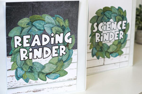 Modern Farmhouse Classroom Decor Bundle - Binder Covers Shows example modern farmhouse theme binders. Includes examples of the reading binders and others