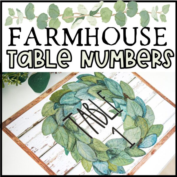 Shows an example table number with table number 1. The text at the top of the picture says "Farmhouse Table Numbers"
