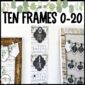 Shows example ten frames posted on a classroom wall. Features examples 0, 1, and 2.
