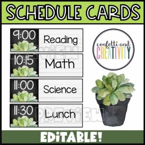 Shows the plant themed classroom schedule cards
