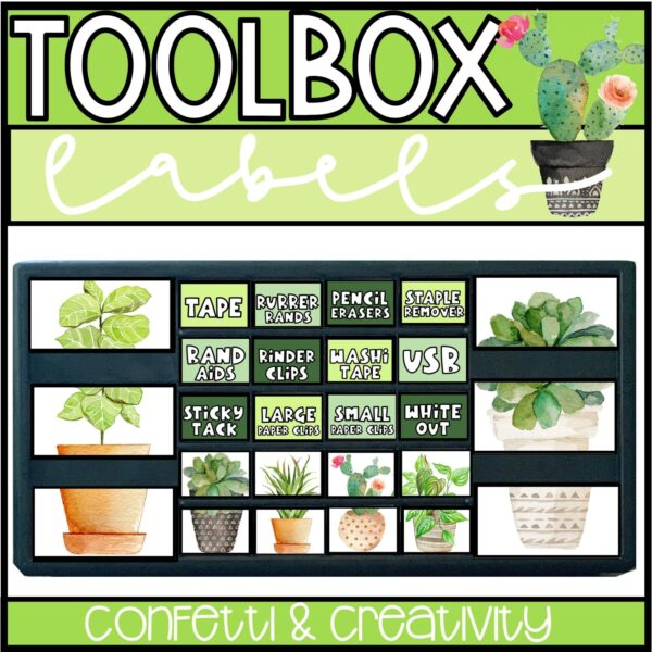 Plant Classroom Teacher Toolbox - Cover Photo Shows a cover photo example of the teacher toolbox labels from the plant classroom theme