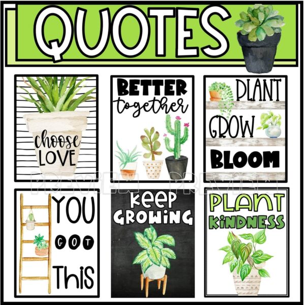 Plant Classroom Theme - Inspirational Posters Shows the plant classroom theme quote posters with the text "Quote Posters" at the top of the image
