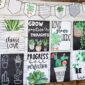 Shows a real classroom set up with the plant classroom theme decor on the walls, bulletin board, and all over