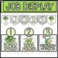 Shows snipped photos of the plant job display. Includes a banner that says "jobs" along with potted plants at the end of the banners and potted plant job cards