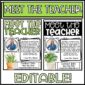 Shows two different examples of a meet the teacher template from the plant classroom theme. Includes a black and white version as well a colored version that's green and plant themed.