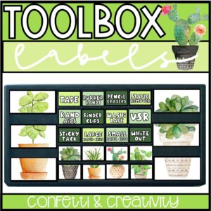 Shows a teacher toolbox from the plant classroom theme. The sides are designed with plants on them.