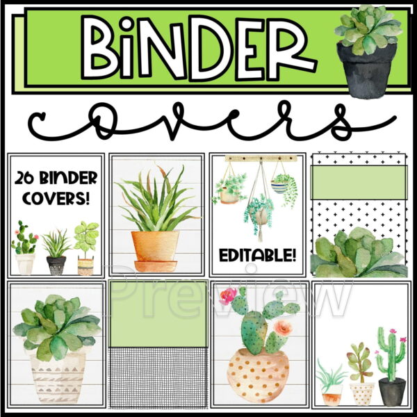 Plant Themed Binder Covers - Cover Photo Shows a real example of the plant themed binder covers with text on them. The binder covers are editable so that a teacher can set up an organizational system that they'd like to