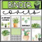 Shows a real example of the plant themed binder covers with text on them. The binder covers are editable so that a teacher can set up an organizational system that they'd like to