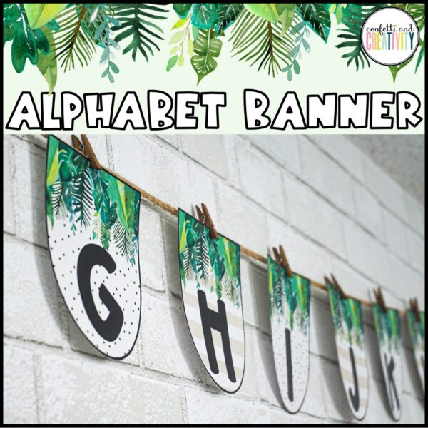 Shows a real life photo of the alphabet banners in a real classroom