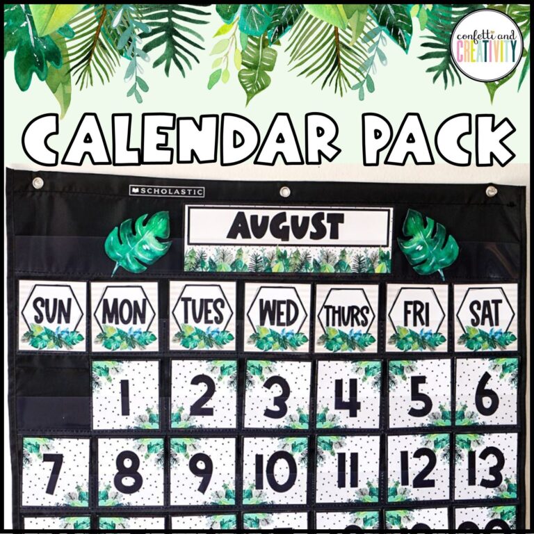 Shows a real life picture of the classroom calendar pack from the tropical classroom theme