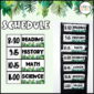 Shows the classroom schedule in a real classroom set up on the right side of the image and snipped images of the schedule cards on the left side of the picture