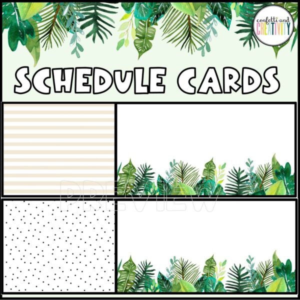 Shows blank schedule cards where teachers can add their own times and subjects to the cards using powerpoint