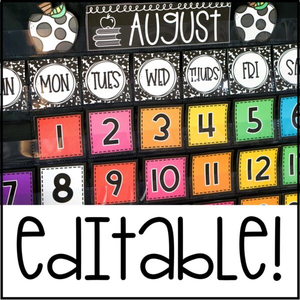 Vintage Vibes Classroom Calendar - Close Up Shows a close up of the vintage vibes theme classroom calendar