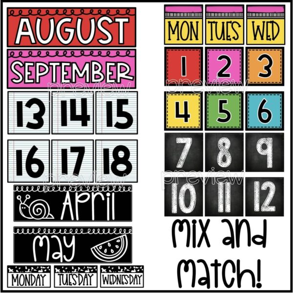 Vintage Vibes Classroom Calendar - Snipped Photos Shows the snipped photos of the classroom calendar parts. Includes month cards, number cards, and many other things included to help a teacher set up a classroom calendar pack