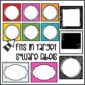 Shows editable labels including squares with circles on them and polaroid designs