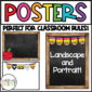 Shows landscape and portrait editable classroom posters that allow a teacher to add anything to the posters