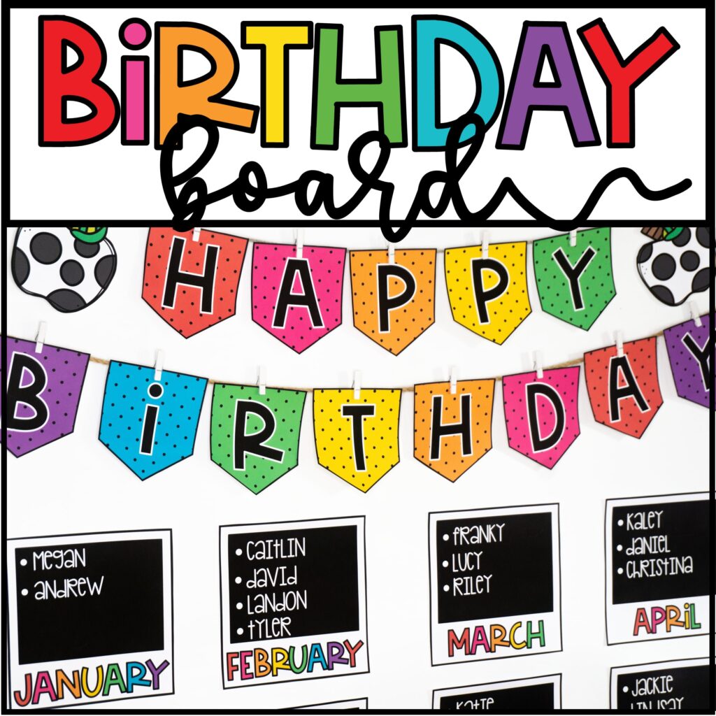 Shows the Vintage Vibes Classroom theme birthday board set up in a real classroom