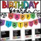 Shows the Vintage Vibes Classroom theme birthday board set up in a real classroom