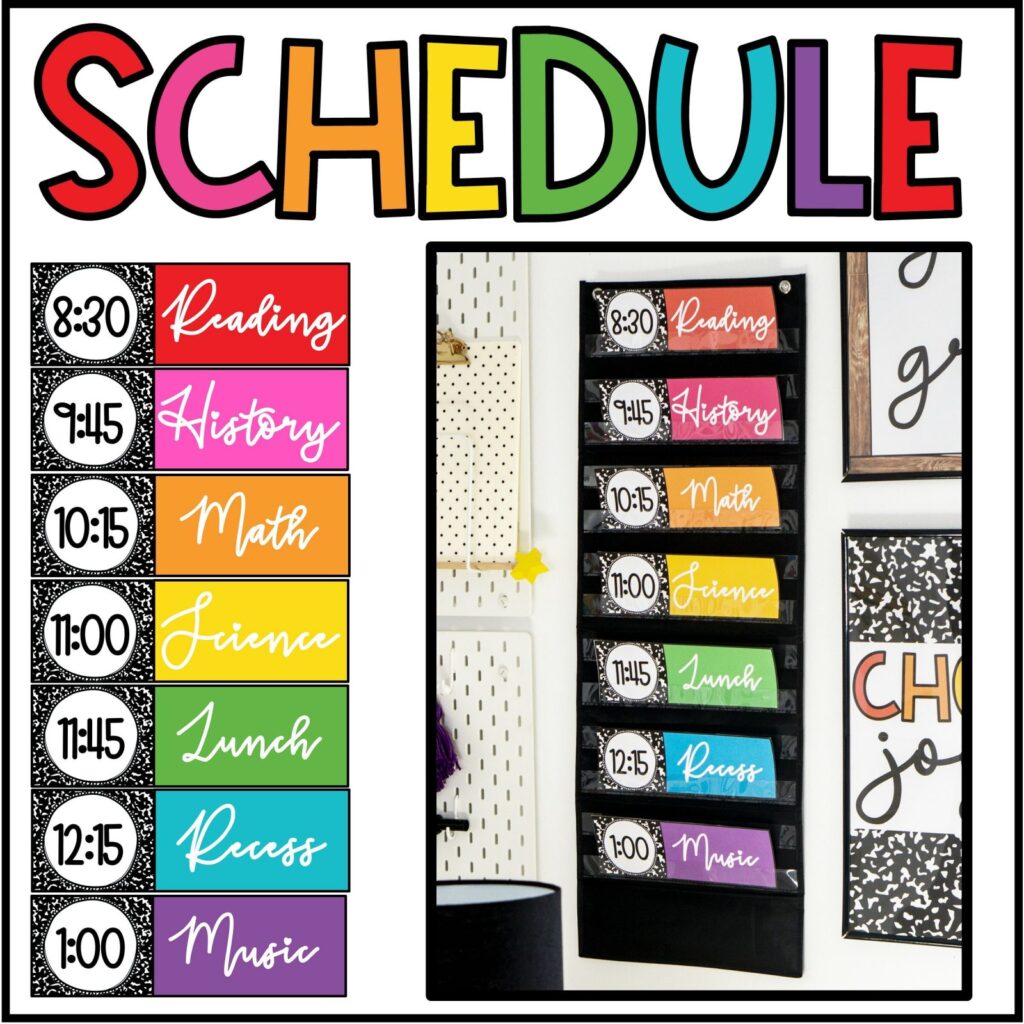 Shows the Schedule cards from the vintage vibes classroom theme