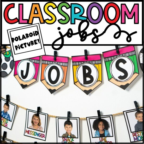 Vintage Vibes Classroom Theme - Classroom Jobs Shows the Vintage Vibes Classroom Jobs banner as an example of what it looks like set up in a real classroom