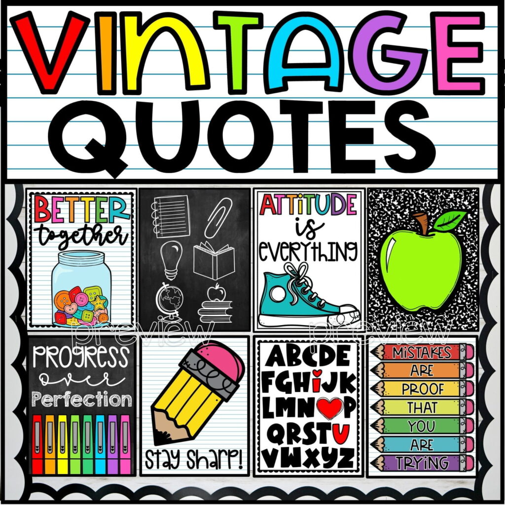 Shows the quote posters from the Vintage Vibes Classroom Theme