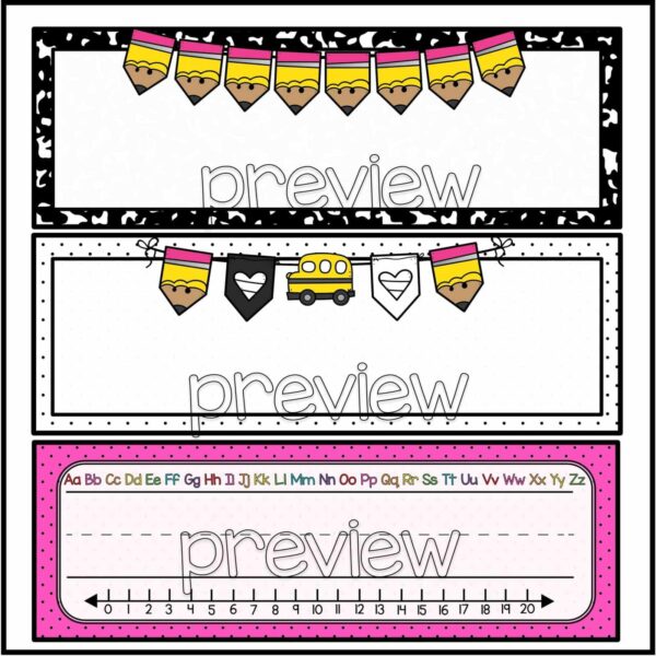 Vintage Vibes Desk Nameplates - Examples Shows example desk nameplates which are blank so that teachers can add student names to them