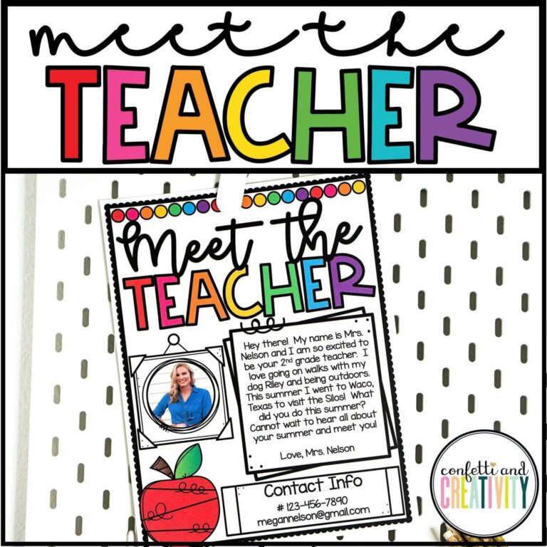 Shows an example meet the teacher template that's filled out on a clipboard