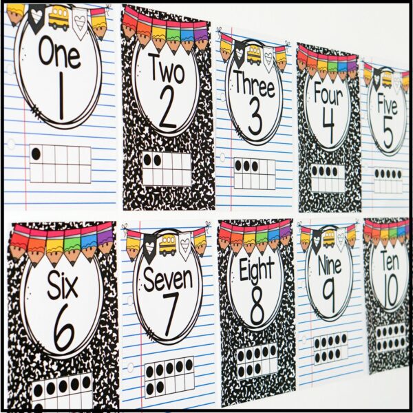 Vintage Vibes Number Line - Real Photos in Classroom Shows the ten frames on the classroom wall in multiple different designs