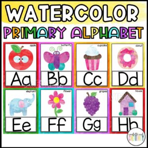 Shows examples of the alphabet posters with pictures. Includes letters A through H