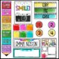 Shows multiple different snipped pictures of items in the Watercolor Classroom Theme. Includes things like the motivational poster, table numbers, and CHAMPS Posters. Every item is bright and perfect for a preschool classroom