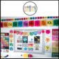 Shows an entire room set up with the watercolor classroom theme decor bundle. Includes a classroom calendar, inspirational quote posters, alphabet posters, hand signals and so much more. Perfect for a preschool classroom or a primary elementary room