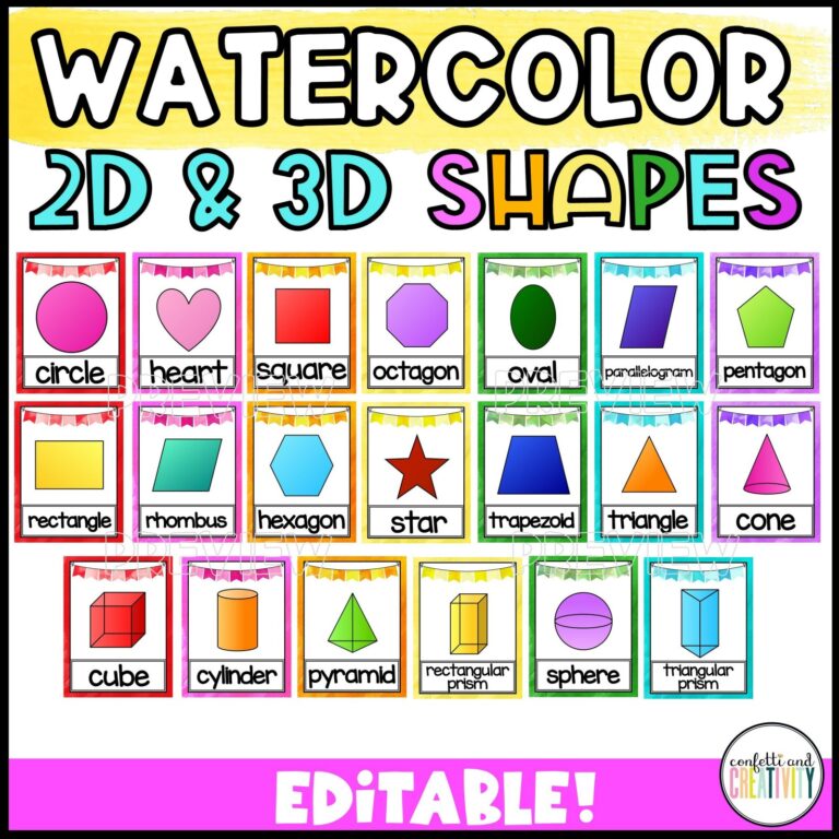 Shows all of the watercolor shape posters. Includes 2D and 3D shape posters