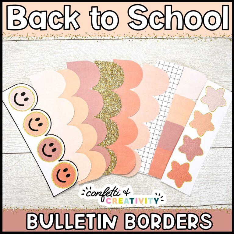 Shows the boho printable bulletin board borders laid out on a white background. The colors are boho and neutral colors